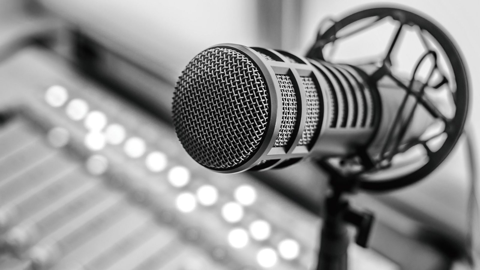close up of radio microphone in radio station