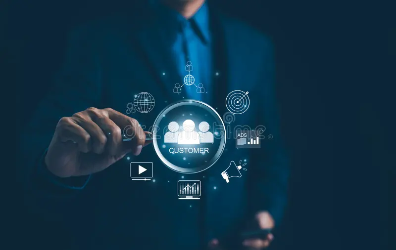 digital marketing customer engagement concept person virtual icons online sales strategies highlighting data analytics 324625464